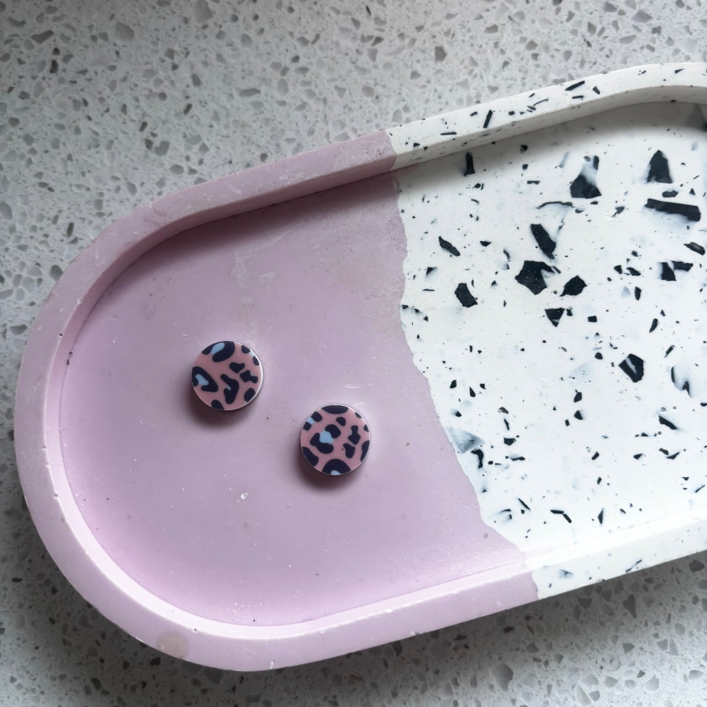 Pink Grey Leopard Studs