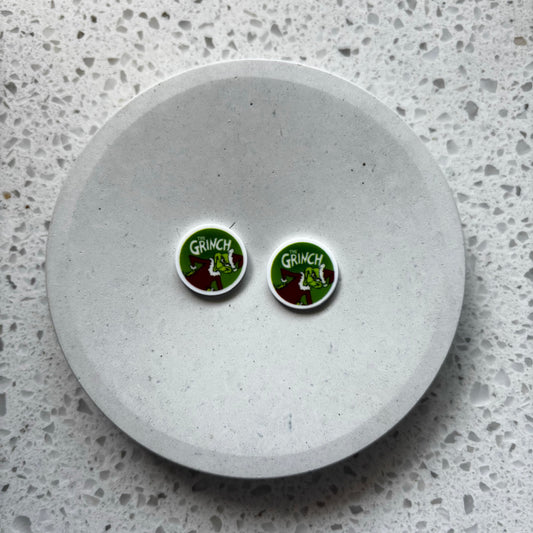 Round Grinch Christmas Planar Studs