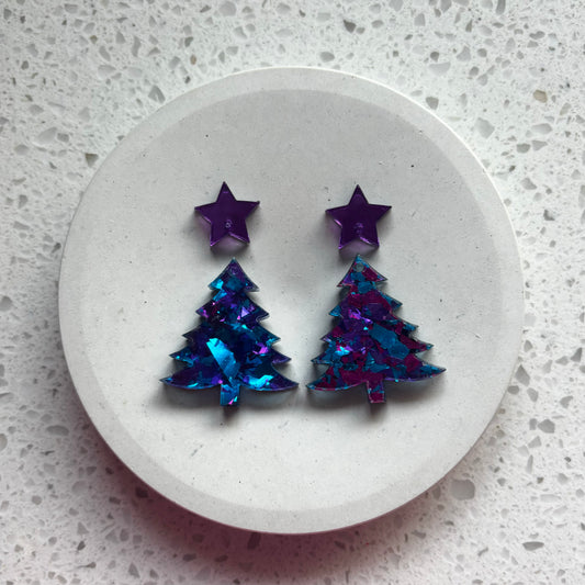 Christmas Tree Dangles - Blue & Purple