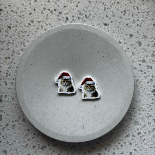 christmas cat earrings