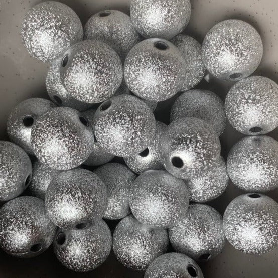 16mm Star Dust Silver Acrylic Beads - 10 Pack