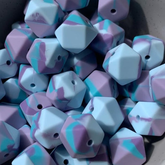 Blue Tie Dye - 14mm Hexagon - 10Pack