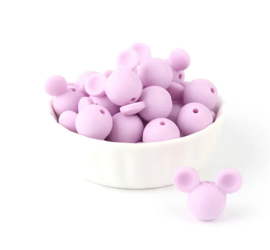 Lilac Mouse Head Silicone Beads - 5 Pack